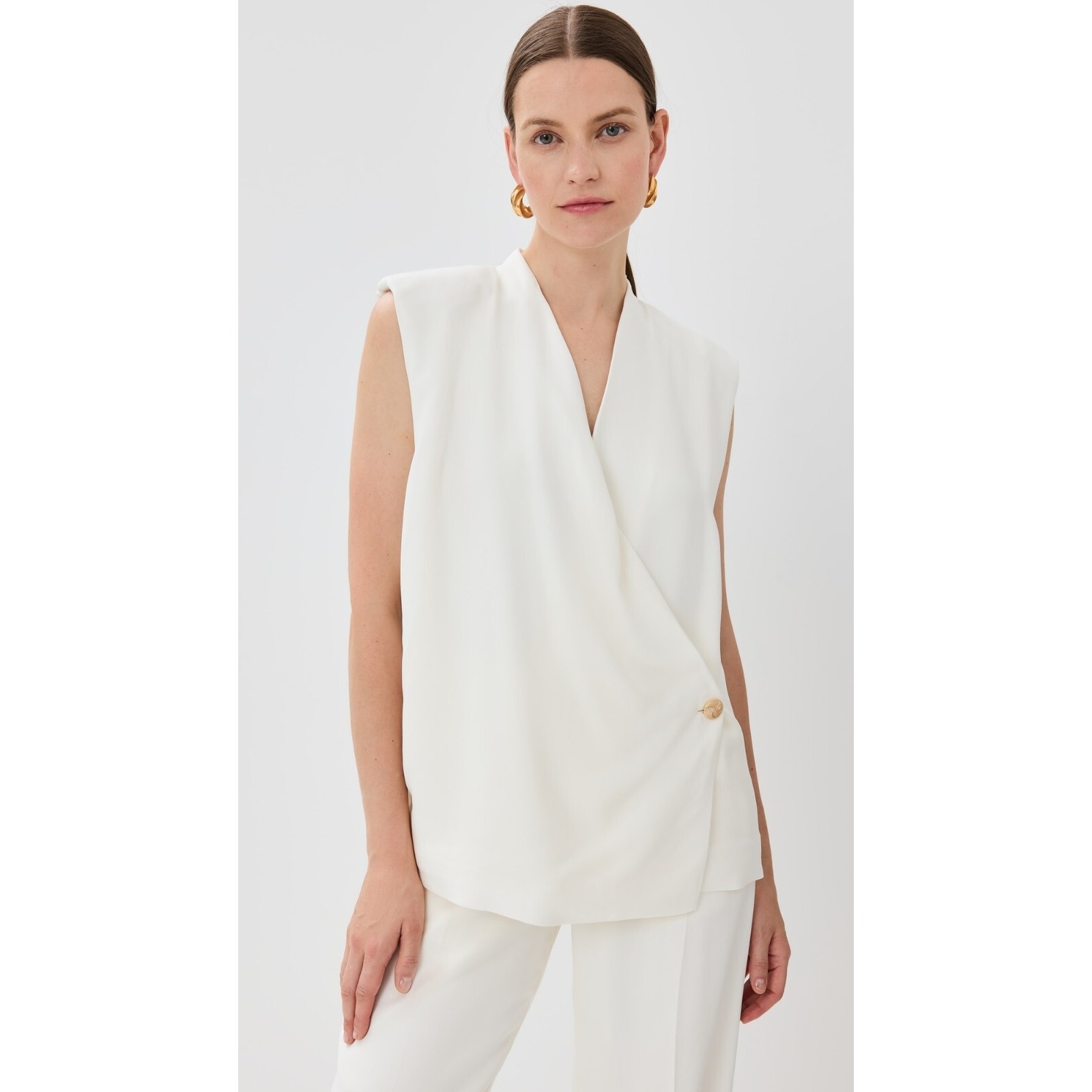 Anine Bing Venice Top Womens Xs Ivory Sleeveless Suit Blouse Drapey Luxury Chic
